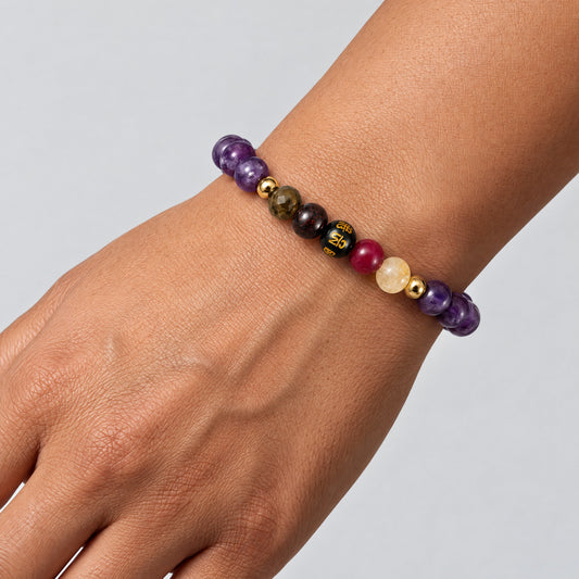 Amethyst Mega Manifest Lucky 7 Gemstone Bracelet With REAL Gold