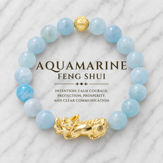 Aquamarine Feng Shui Lucky Pixiu Calm & Wealth Bracelet