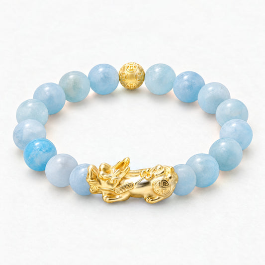 Aquamarine Feng Shui Lucky Pixiu Calm & Wealth Bracelet