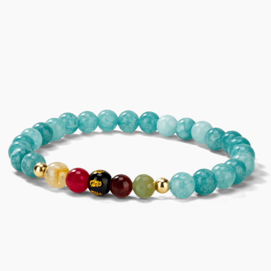 Aquamarine Mega Peace Lucky 7 Gemstone Bracelet With REAL Gold