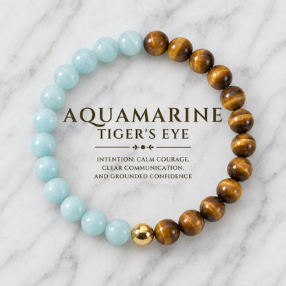 Aquamarine & Tiger's Eye Dual Energy Luck Crystal Bracelet