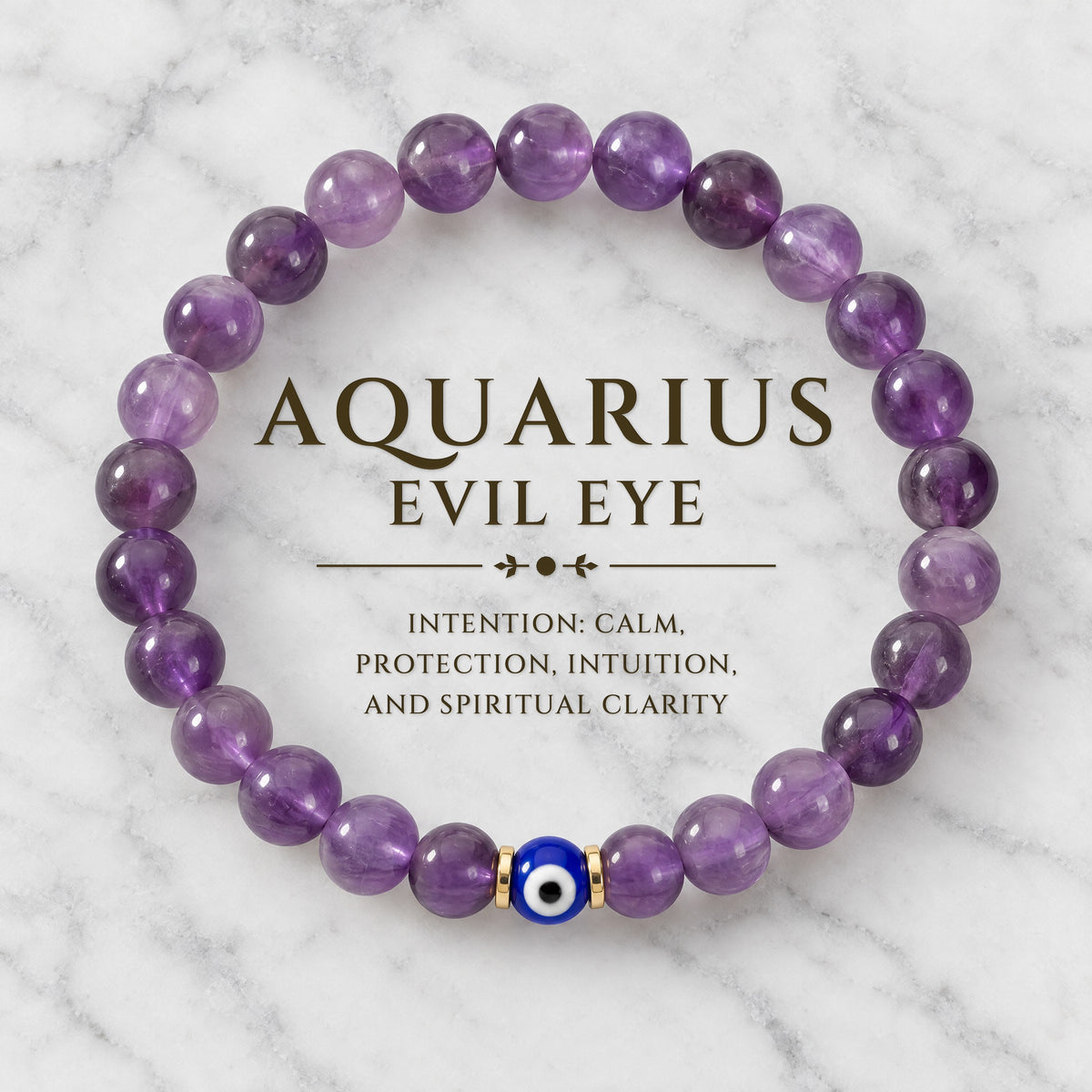 Aquarius Evil Eye Amethyst Crystal Protection Bracelet