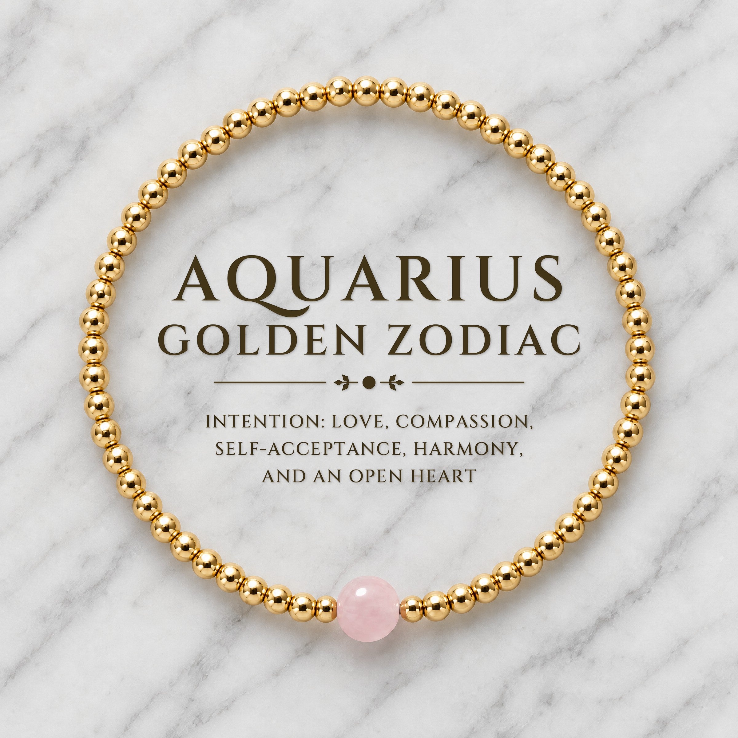 Aquarius Golden Zodiac Rose Quartz 2026 Bracelet REAL Gold
