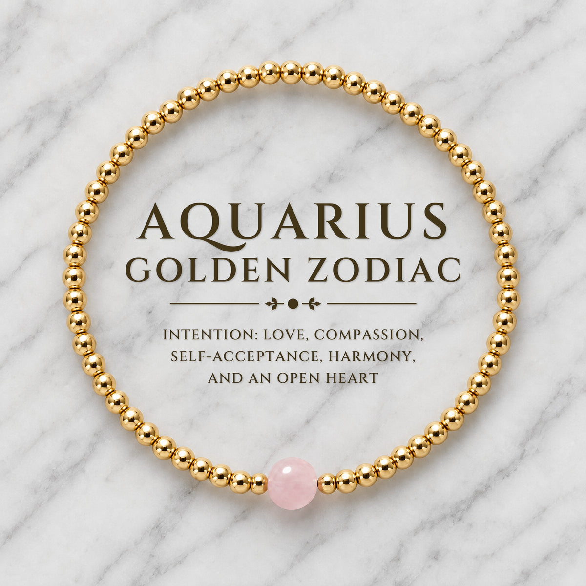 Aquarius Golden Zodiac Rose Quartz 2026 Bracelet REAL Gold