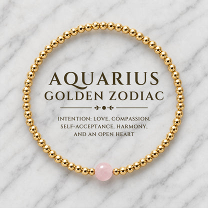Aquarius Golden Zodiac Rose Quartz 2026 Bracelet REAL Gold