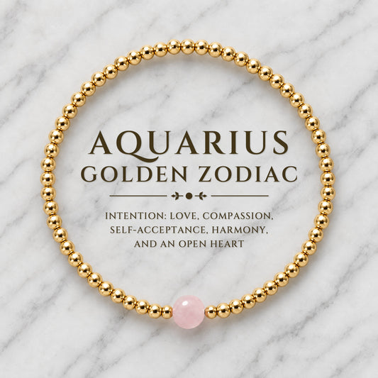 Aquarius Golden Zodiac Rose Quartz 2026 Bracelet REAL Gold