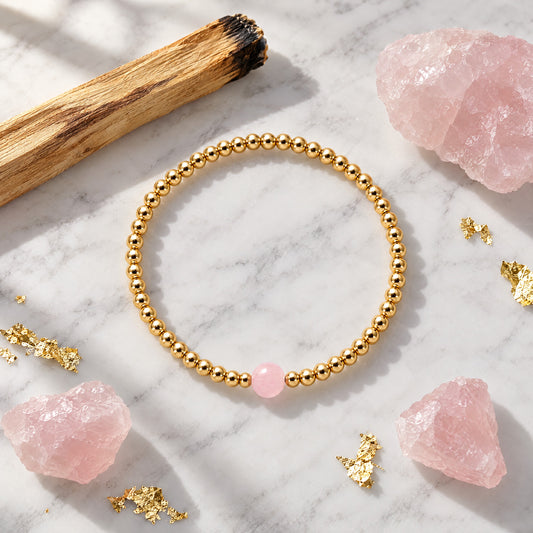 Aquarius Golden Zodiac Rose Quartz 2026 Bracelet REAL Gold