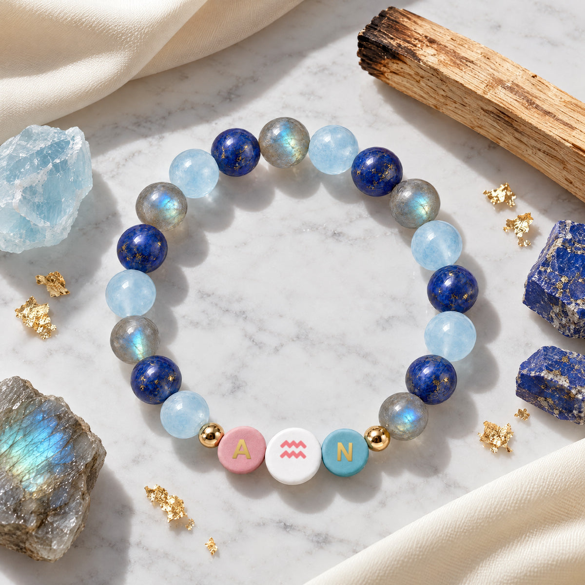 Aquarius Initial Charm Bracelet