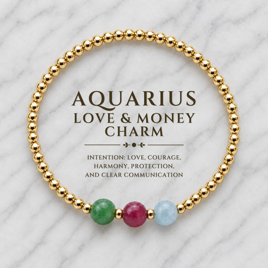 Aquarius Love and Money Golden Bracelet With REAL Gold