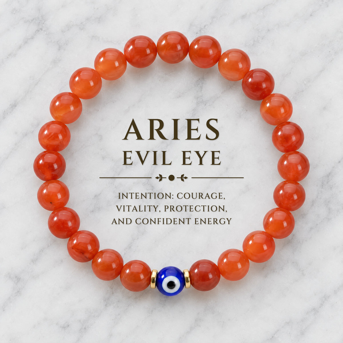 Aries Evil Eye Carnelian Crystal Protection Bracelet