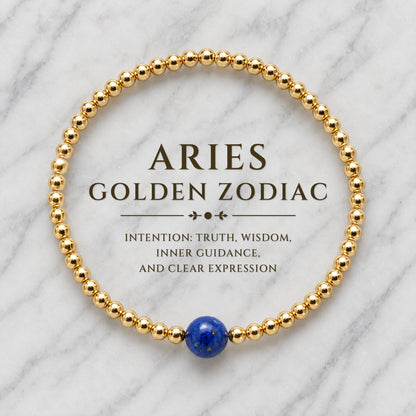 Aries Golden Zodiac Lapis Lazuli 2026 Bracelet REAL Gold