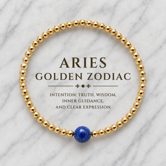 Aries Golden Zodiac Lapis Lazuli 2026 Bracelet REAL Gold