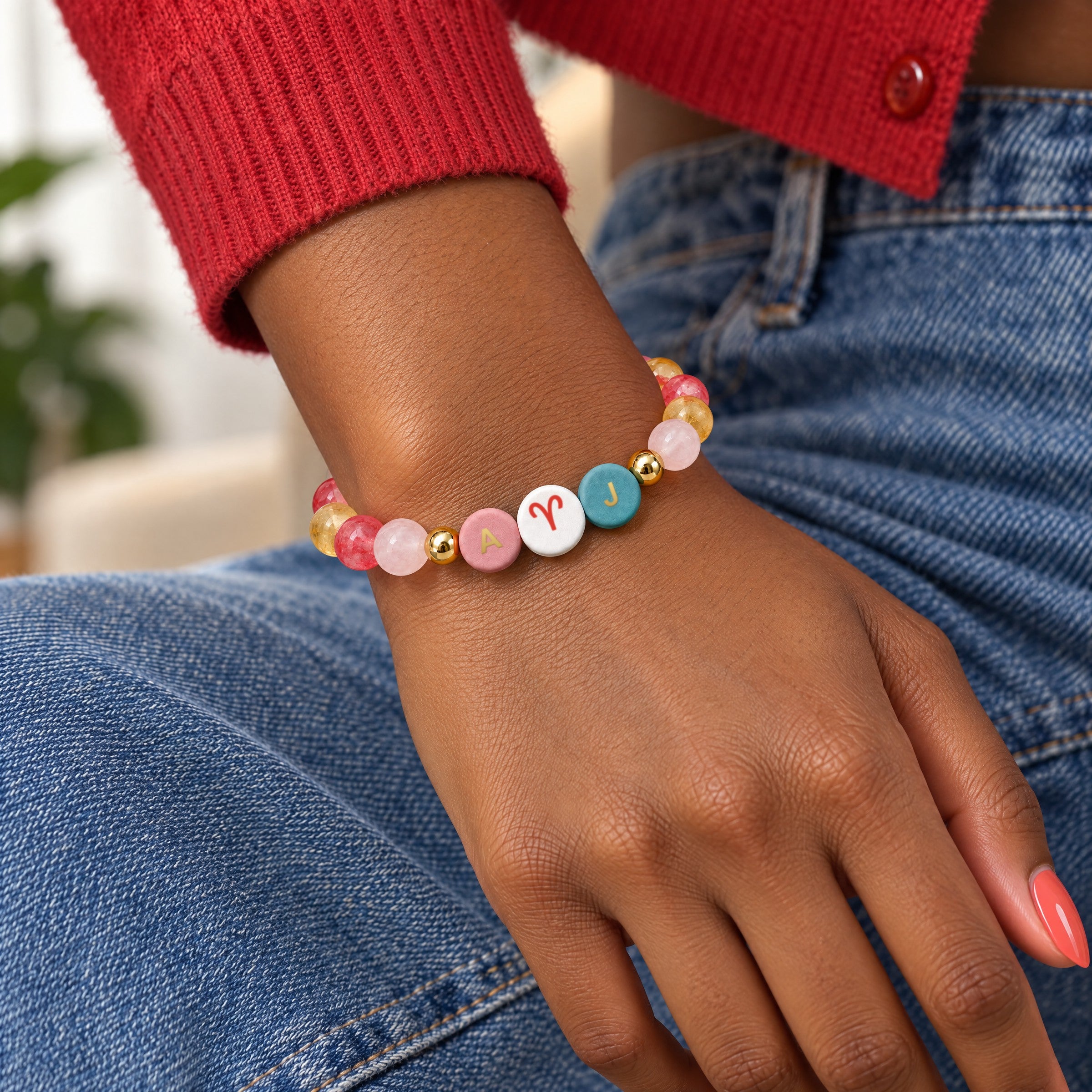 Aries Initial Charm Bracelet