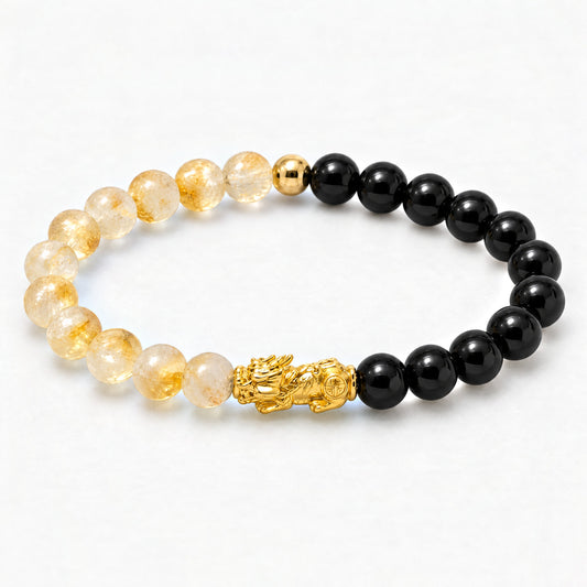 Black Obsidian and Citrine Eclipse 18k Pixiu Bracelet - Protection