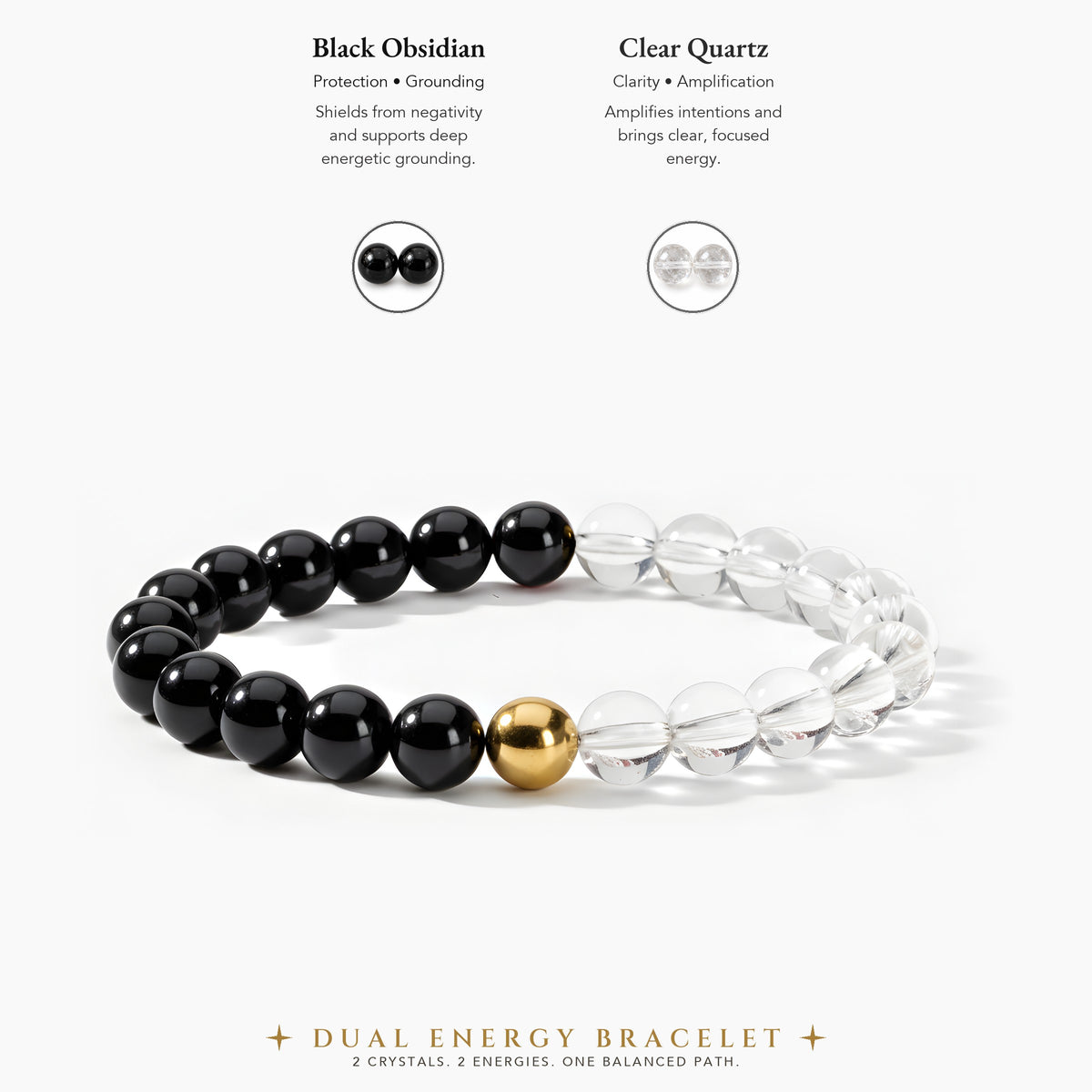 Black Obsidian & Clear Quartz Dual Energy Protection Crystal Bracelet