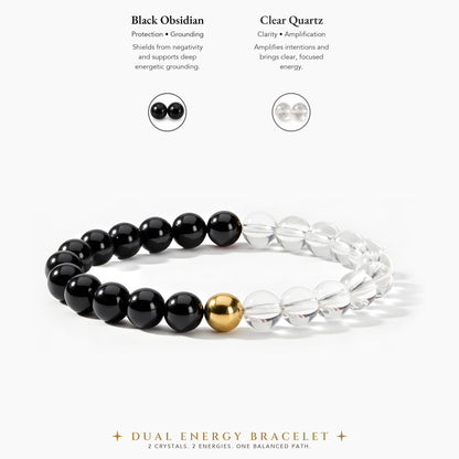 Black Obsidian & Clear Quartz Dual Energy Protection Crystal Bracelet