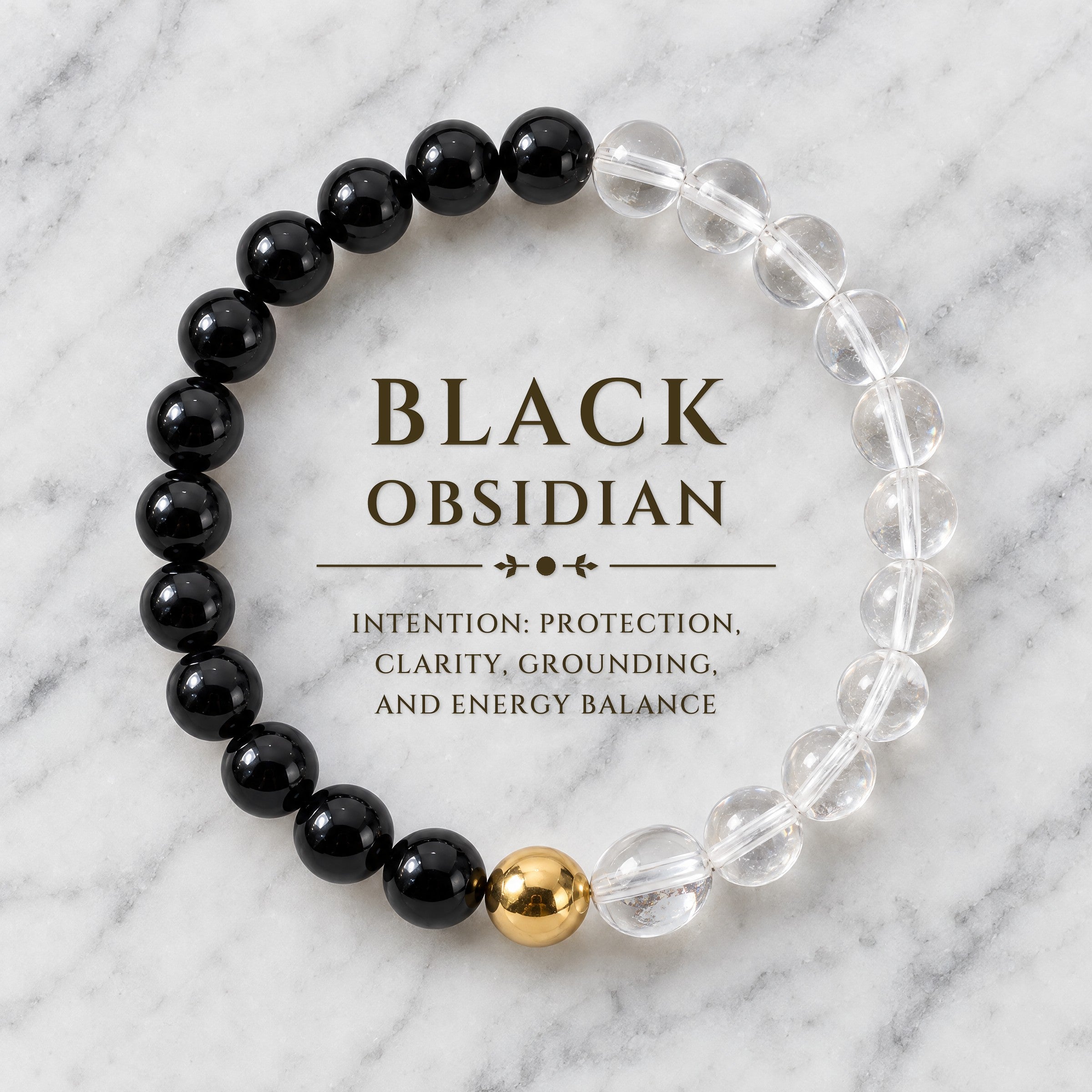 Black Obsidian & Clear Quartz Dual Energy Protection Crystal Bracelet