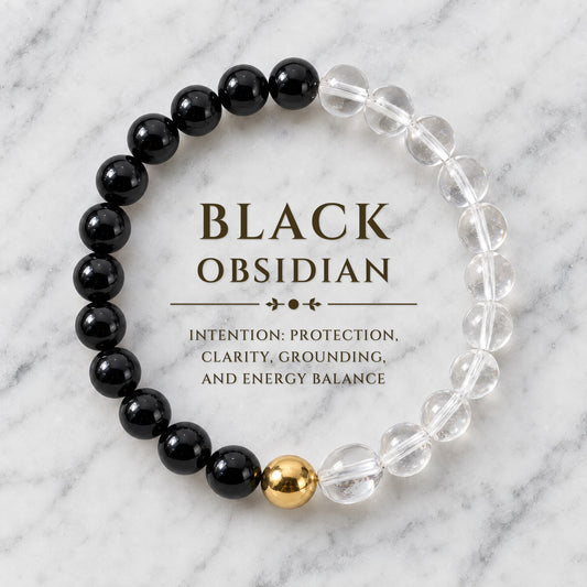 Black Obsidian & Clear Quartz Dual Energy Protection Crystal Bracelet