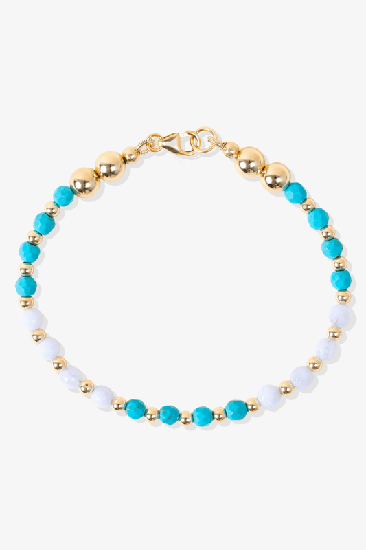 Calming Spiritual Bracelet with REAL Gold - Blue Lace Agate and Turquoise - Eat.Read.Love.