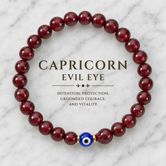 Capricorn Evil Eye Garnet Crystal Protection Bracelet