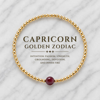 Capricorn Golden Zodiac Garnet 2026 Bracelet REAL Gold