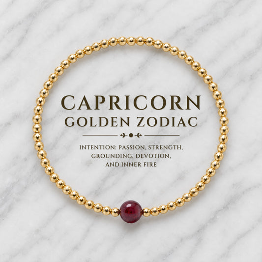 Capricorn Golden Zodiac Garnet 2026 Bracelet REAL Gold