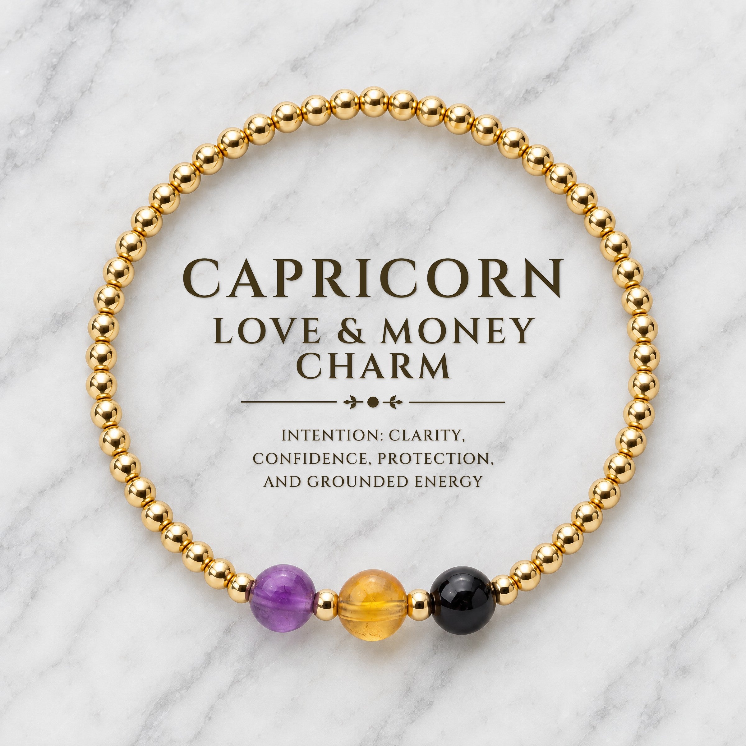 Capricorn Love and Money Golden Bracelet with REAL Gold