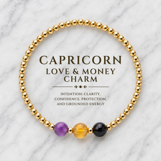 Capricorn Love and Money Golden Bracelet with REAL Gold