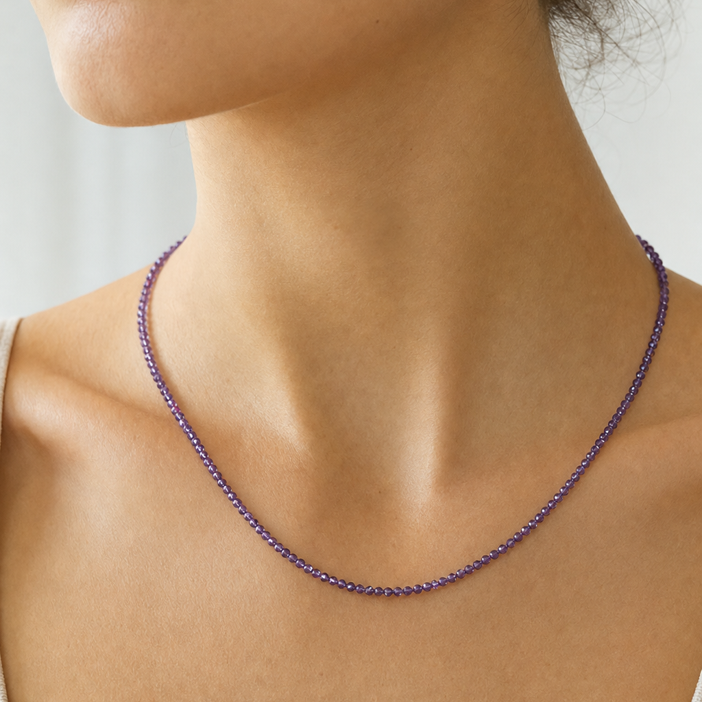 Amethyst Healing Beaded Necklace - on model