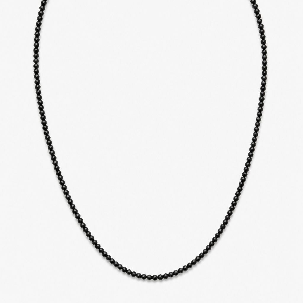 Black Spinel Protection Beaded Necklace - front view