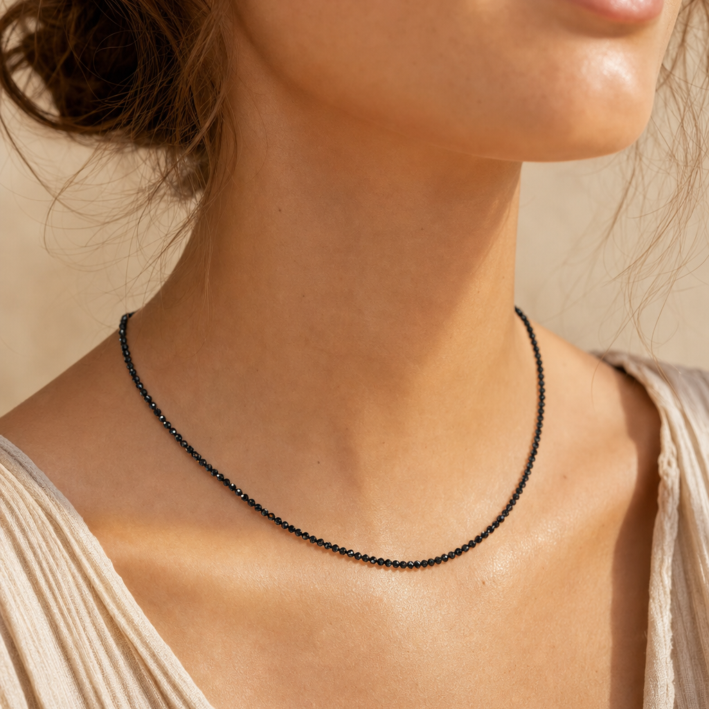 Black Spinel Protection Beaded Necklace - lifestyle