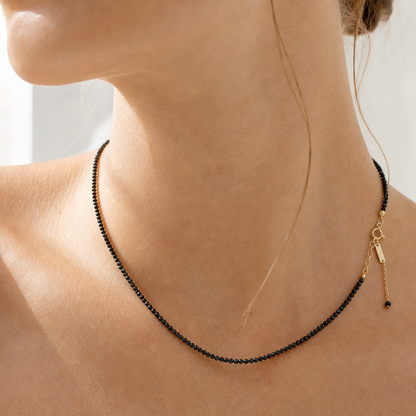 Black Spinel Protection Beaded Necklace - on model
