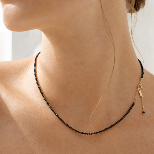 Black Spinel Protection Beaded Necklace 