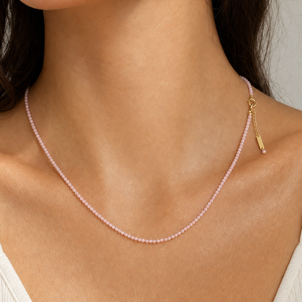 Pink Opal Love Beaded Necklace - on model