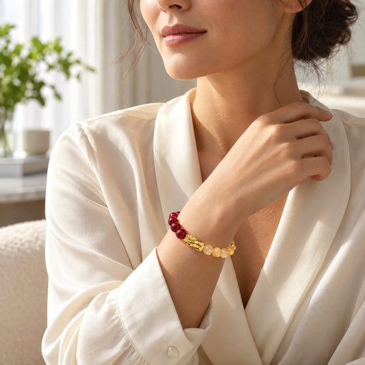 Carnelian and Citrine Eclipse 18k Pixiu Bracelet - Abundance