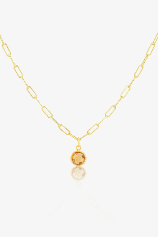 Citrine Bezeled 18k Gold Vermeil Paperclip Necklace - Eat.Read.Love.