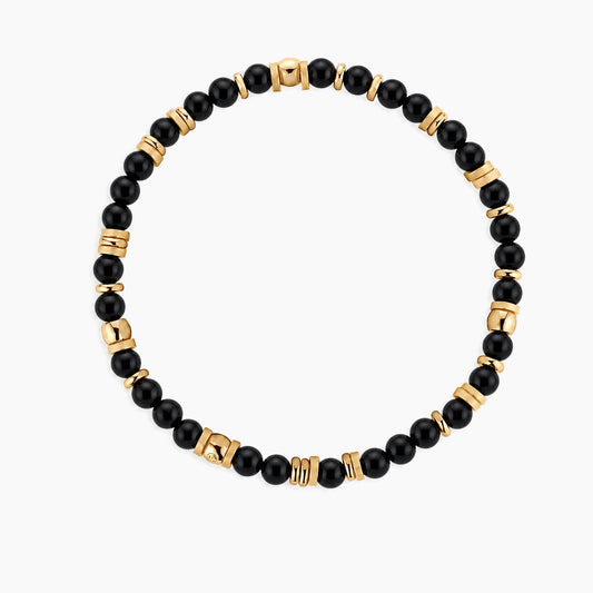 Black Obsidian Wealth Guardian Bracelet - gold and black obsidian beaded stretch bracelet
