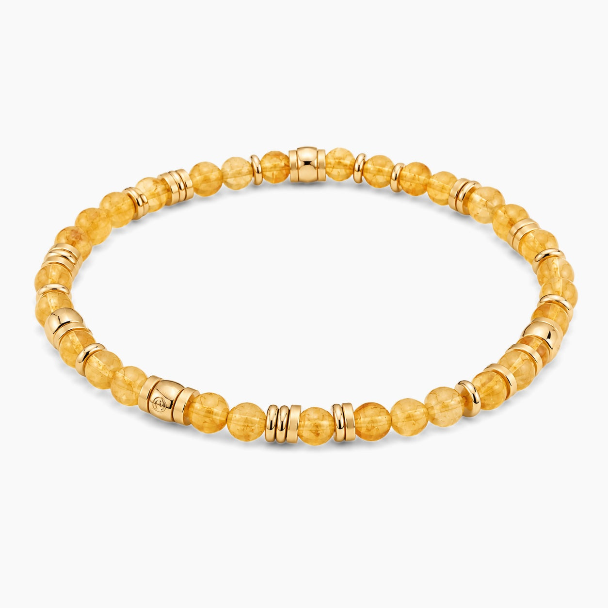 Citrine Money Magnet Bracelet - angled view of gold and citrine beaded stretch bracelet