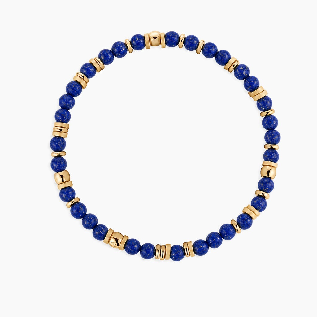 Lapis Lazuli Prosperity Bracelet - gold and lapis lazuli beaded stretch bracelet