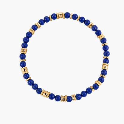 Lapis Lazuli Prosperity Bracelet - gold and lapis lazuli beaded stretch bracelet