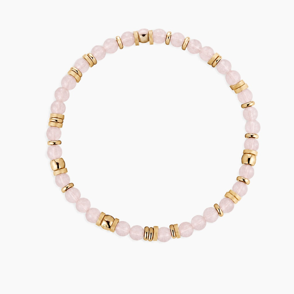 Rose Quartz Abundant Heart Bracelet - gold and rose quartz beaded stretch bracelet
