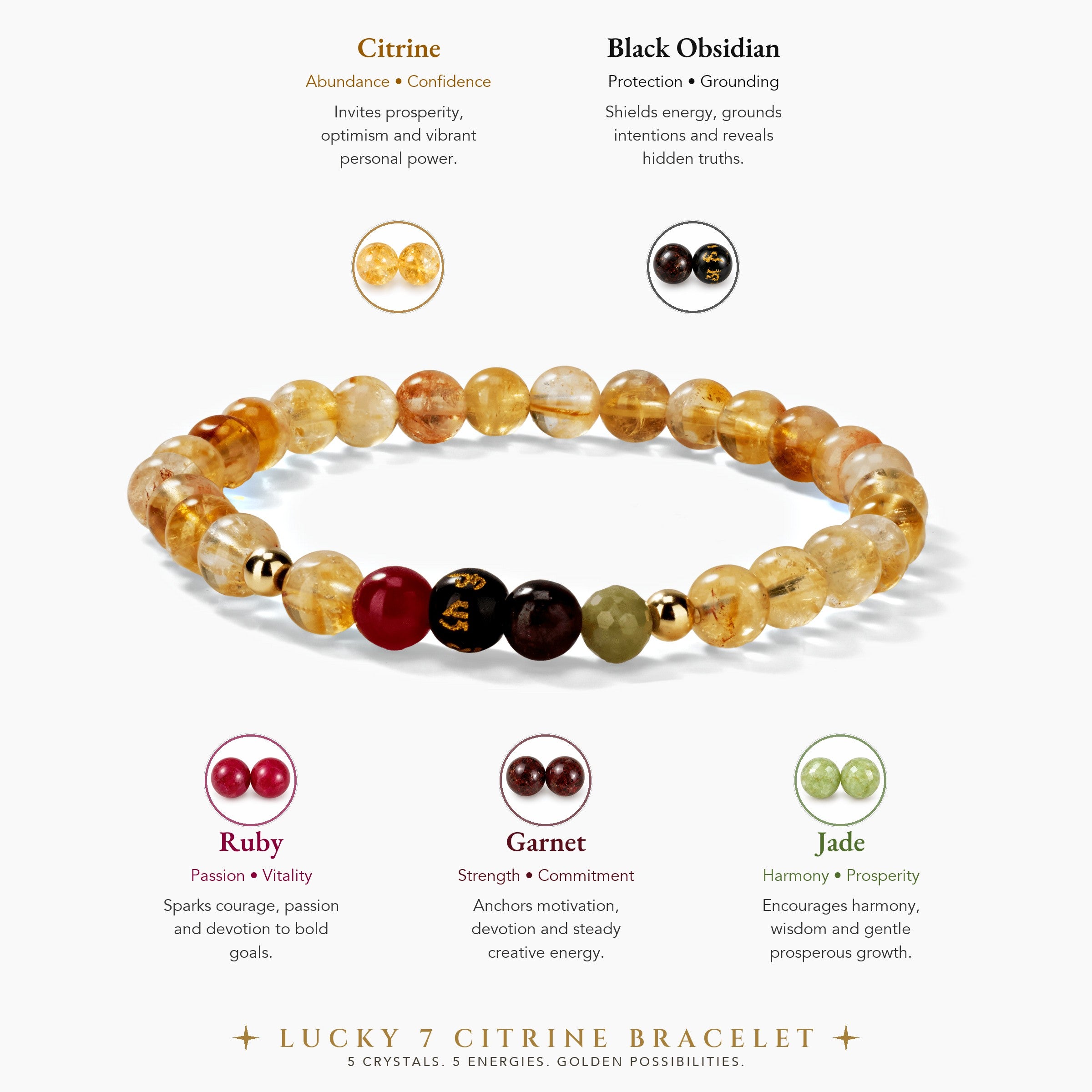 Citrine Mega Rich Lucky 7 Gemstone Bracelet With REAL Gold