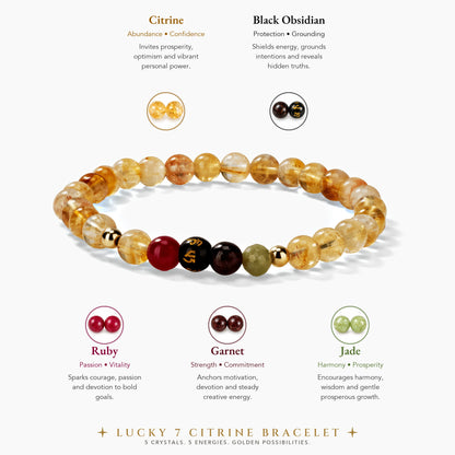 Citrine Mega Rich Lucky 7 Gemstone Bracelet With REAL Gold