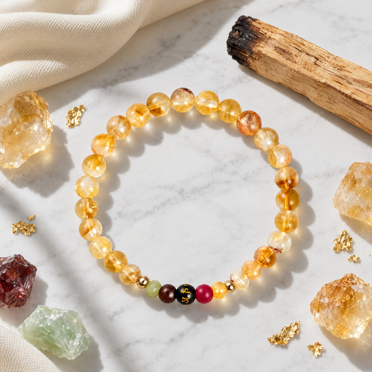 Citrine Mega Rich Lucky 7 Gemstone Bracelet With REAL Gold