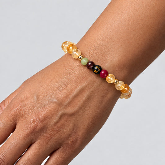 Citrine Mega Rich Lucky 7 Gemstone Bracelet With REAL Gold
