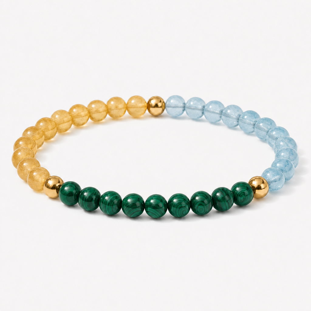 Full Moon Manifestation Bracelet – Citrine, Aquamarine & Malachite – product view