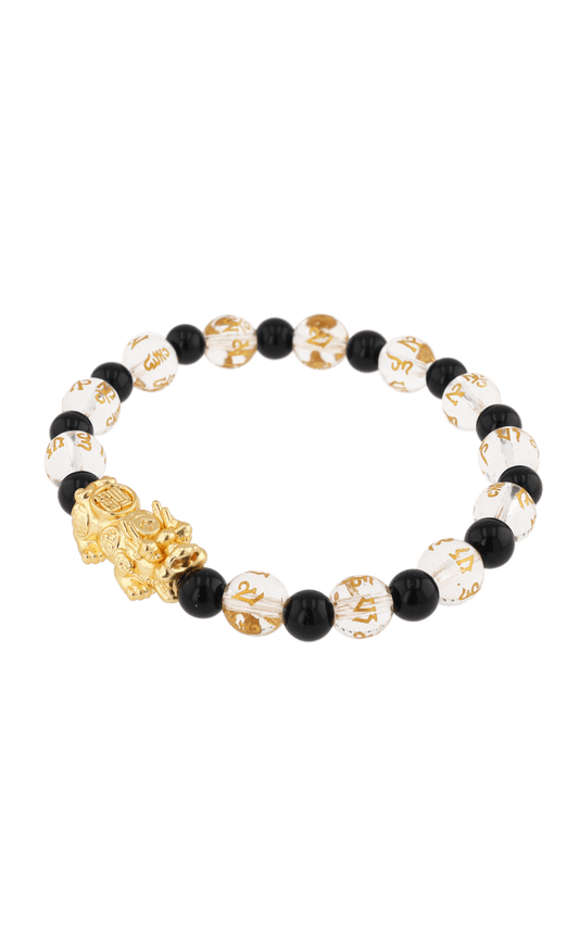 Clear Quartz & Black Obsidian 18k Gold Vermeil Pixiu Feng Shui Bracelet - Eat.Read.Love.
