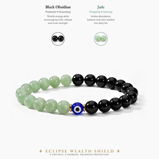 Eclipse Wealth Shield Black Obsidian and Jade Bracelet