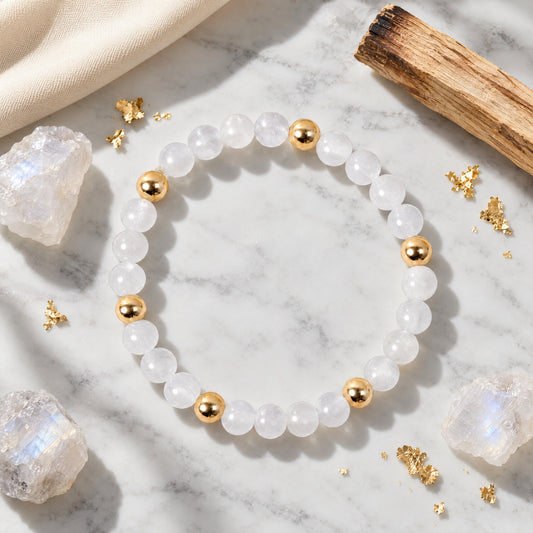 Elevated Creativity Bracelet with REAL Gold Beads and Moonstone