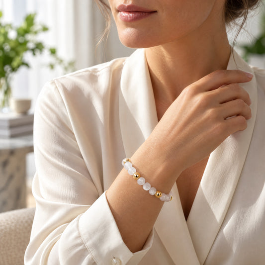 Elevated Creativity Bracelet with REAL Gold Beads and Moonstone